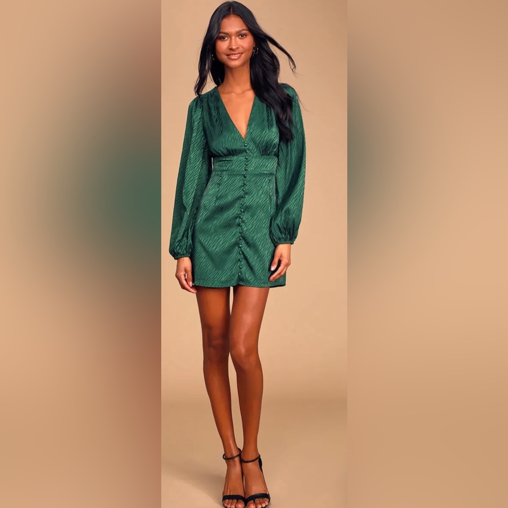 Lulus Place In My Heart Forest Green Tiger-Embossed Button-Up Dress